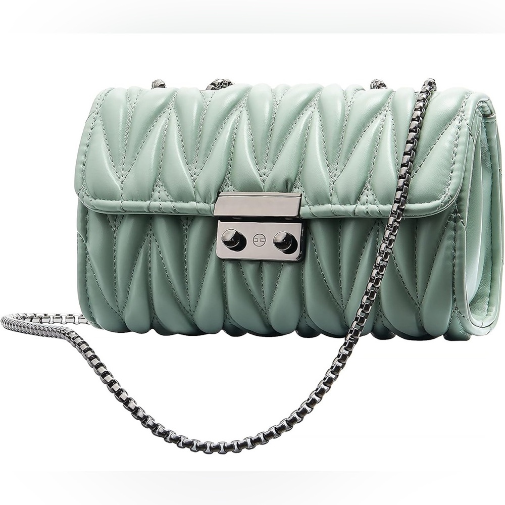 Quilted Trendy Crossbody Clutch Bag w Chain & Flap Design - Small PU Leather NWT